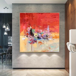 rood schilderij op canvas, origineel abstract olieverfschilderij, kleurrijk abstract schilderij, groot acrylschilderij, grote canvas muurkunst W578