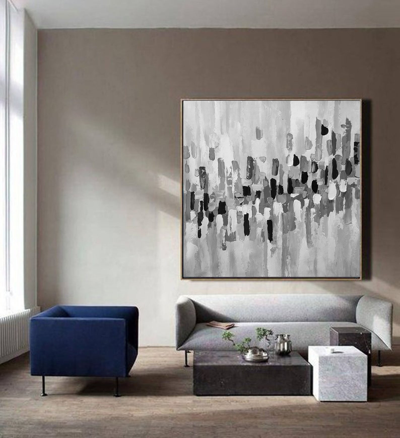 Large Abstract Wall Art Black and White Painting Gray - Etsy