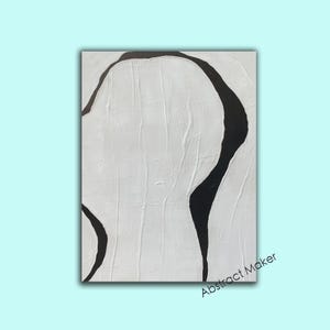 May include: Abstract art piece with a white textured background and bold black curved lines. The artwork features a minimalist design with the text "Abstract Maker" in the bottom right corner.