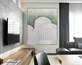 Original Abstract Painting | Handmade Textured Wall Art | Green and White Modern Decor AC688
