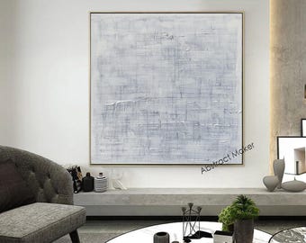 Minimalist Gray White Neutral Wall Art – Original Handmade Painting on Canvas A801