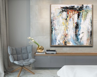 Pintura al óleo abstracta original sobre lienzo, arte mural extragrande, pintura abstracta hecha a mano, arte mural grande, arte mural texturizado W569