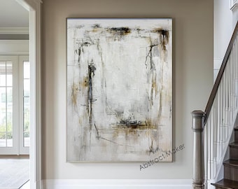 White Gray Painting Handmade White Wall Art Gray White Minimalist Wall Art Oversized Canvas Wall Art White Yellow Canvas Painting A790