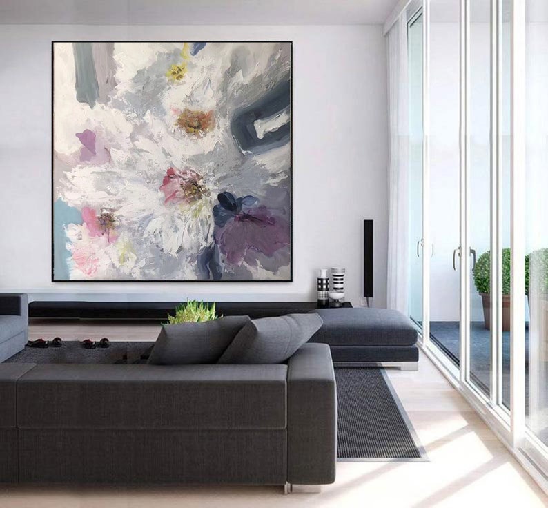 modern abstract art painting, flower painting on canvas original, extra large wall art abstract, acrylic painting, large canvas wall artA660 image 4