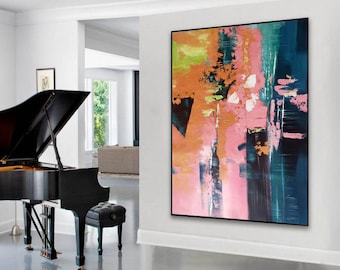 large acrylic painting on canvas, pink painting abstract, modern abstract painting, original canvas art, oversized wall art abstract A401