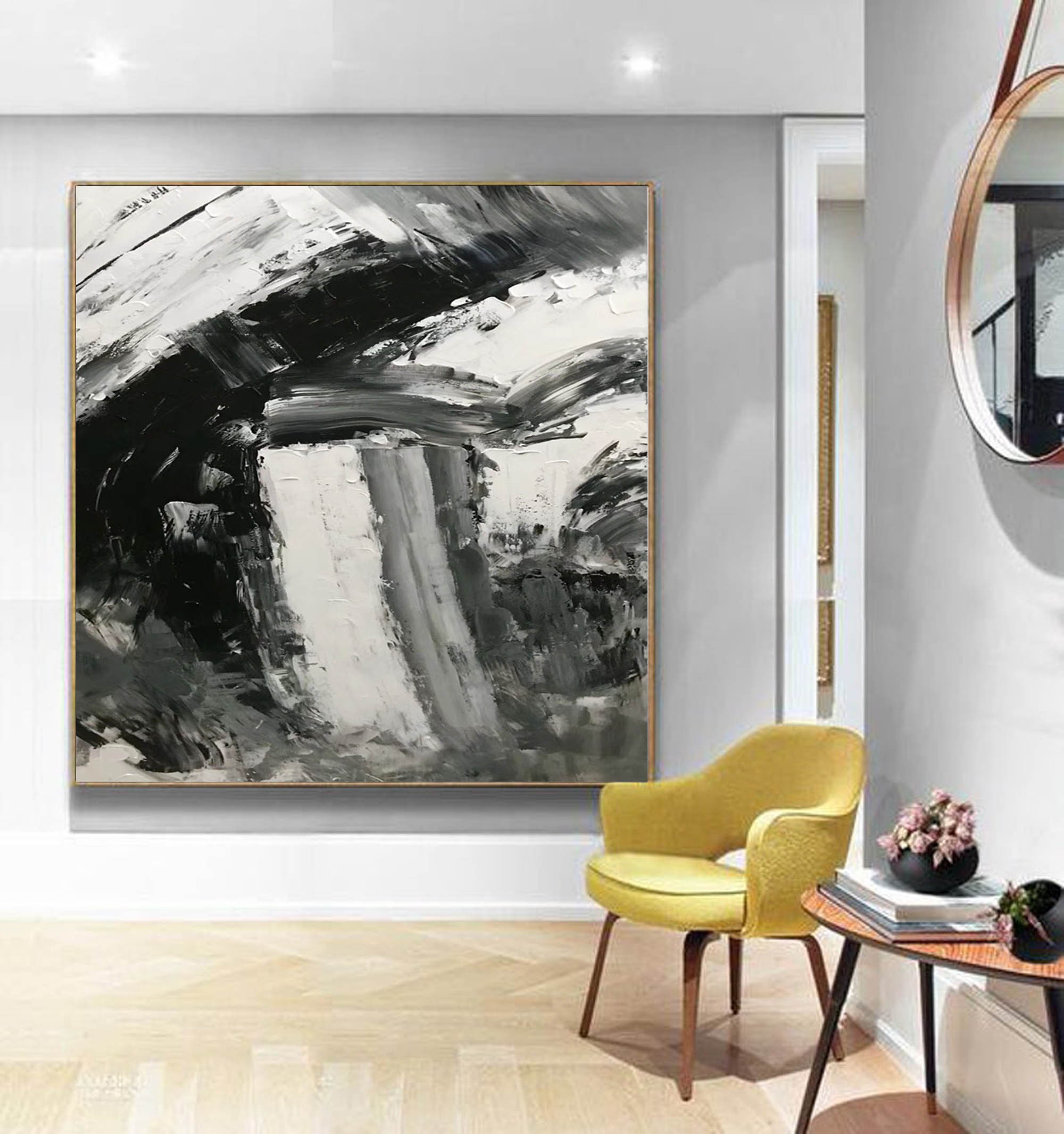 Original Wall Art Black and White Painting on Canvas Extra Large ...