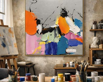 Vibrant Impasto Painting on Canvas, Original Handmade Textured Abstract Painting, Colorful Modern Wall Art A388