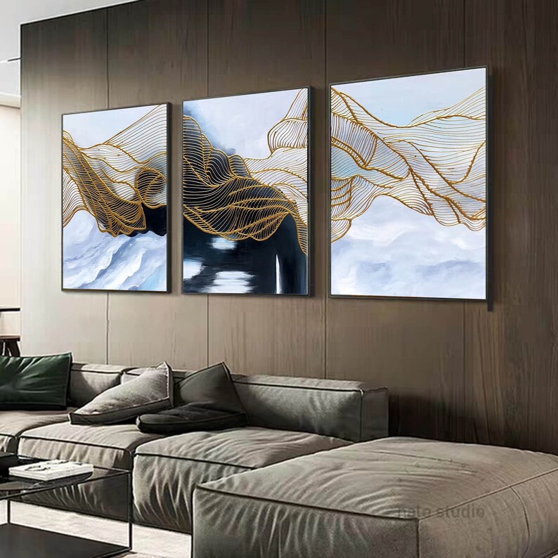 Set of 3 Painting Large Canvas Art Living Room Wall Art Etsy