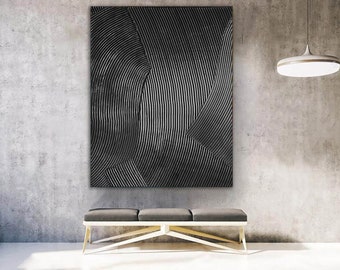 Pintura negra original sobre lienzo, arte mural negro texturizado, pintura negra texturizada 3D, arte mural Wabi Sabi sobre lienzo, arte abstracto negro A702