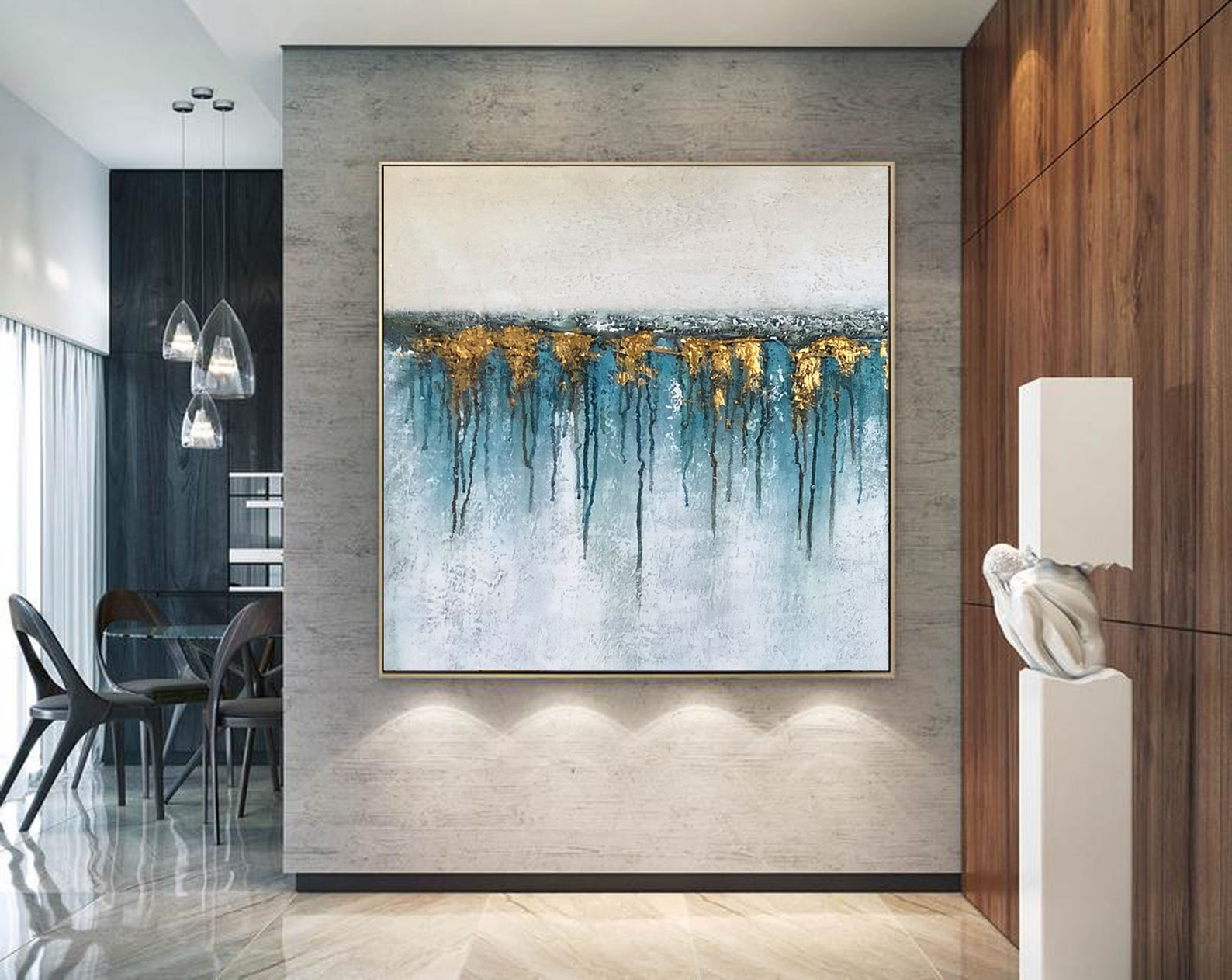 Extra large wall art modern abstract painting original teal | Etsy