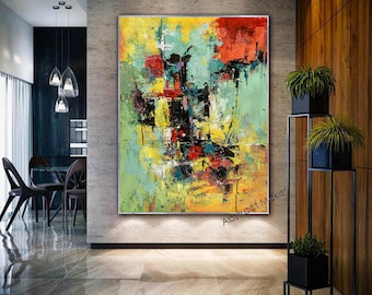 colorful acrylic canvas art, original painting, contemporary abstract art, large canvas art for living room, oversized wall art abstractA743