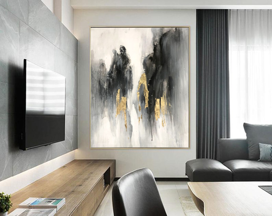 Extra Large Wall Art Abstract Black Painting Gold Painting - Etsy