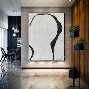 Large White Textured Canvas Painting White and BlackTextured Wall art White 3D Painting White Abstract Wall Art Living Room Wall Art A763