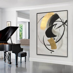Gold Painting Black And Gold Abstract Art Original Abstract Painting on Canvas Gold Leaf Painting Black Gold Wall Art Gold Leaf Wall ArtM337