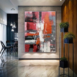 red abstract painting on canvas, original abstract acrylic painting, modern wall art, extra large canvas wall art, oversized wall art A405
