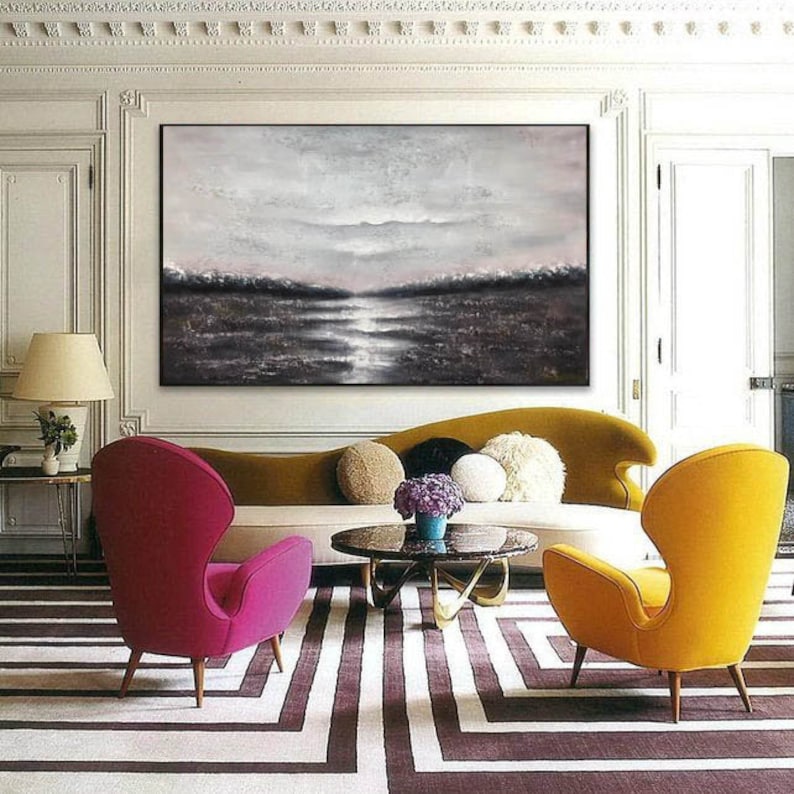 Large Abstract Painting Black and White Oversized Wall Art Etsy