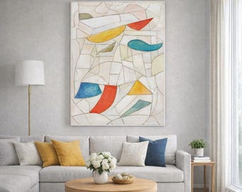 Original Handmade Abstract Geometric Painting | Textured Modern Art in Red Blue Yellow A785