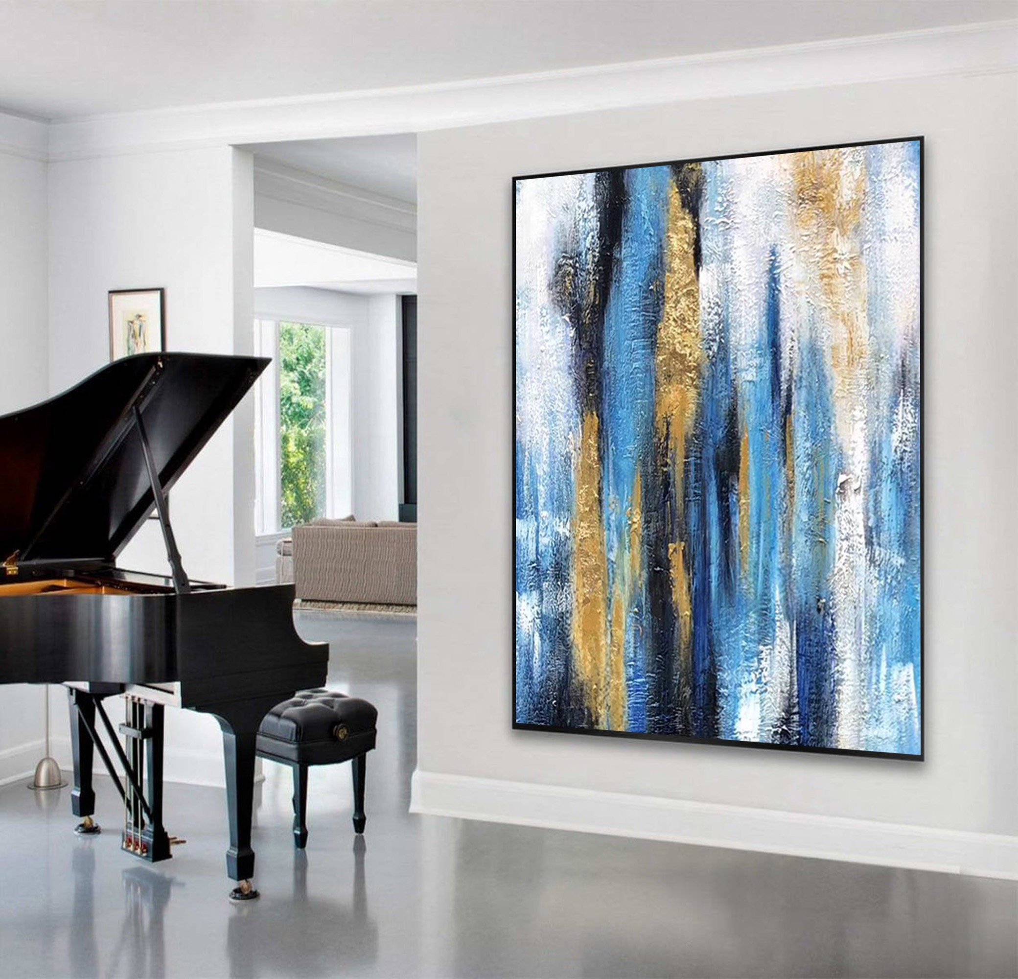 Modern Abstract Painting on Canvas Original, Large Canvas Artwork, Blue ...