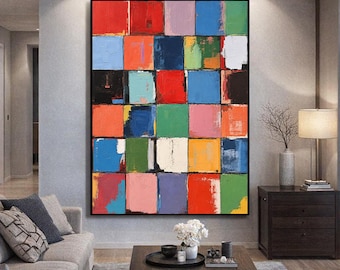 Original Textured Abstract Painting – Color Block Modern Art on Canvas A807