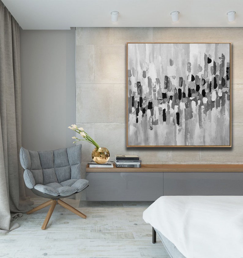 Large Abstract Wall Art Black and White Painting Gray - Etsy