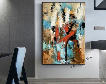 Original Large Turquoise Abstract Painting – Colorful Textured Canvas Wall Art for Modern Home A742