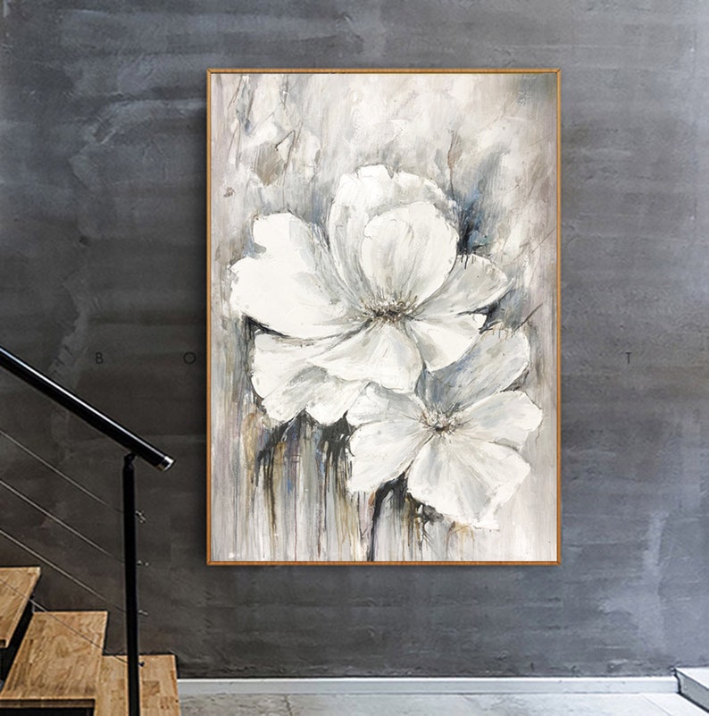 White Flower Oil Painting on Canvas Living Room Wall Art - Etsy