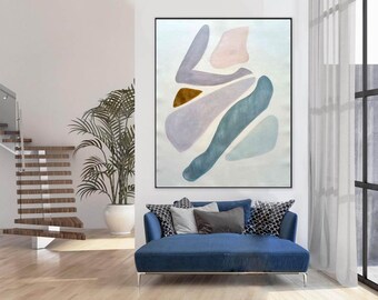 Original Textured Abstract Painting in Soft Purple Teal Blue | Handmade Wall Art A441