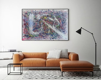 original abstract painting on canvas, Jackson Pollock oil painting, splatter painting, large canvas art, Pollock style drip wall art A634