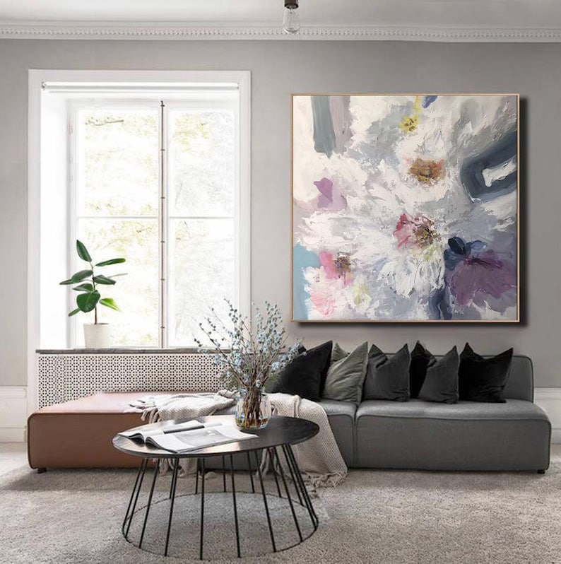 modern abstract art painting, flower painting on canvas original, extra large wall art abstract, acrylic painting, large canvas wall artA660 image 6