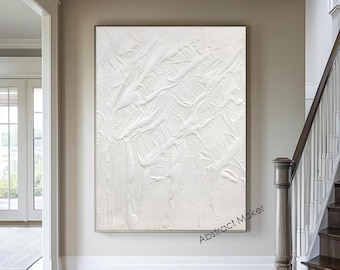 White 3D Textured Painting White Plaster Wall Art White Minimalist Wall Art Modern White Handmade Painting White Canvas Painting A786