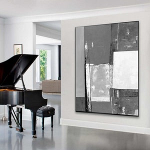 Gray Abstract Painting on Canvas Original Grey Wall Art Modern Artwork Abstract Black and White Painting Living Room Wall Decor A190