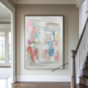 Grande dipinto minimalista bianco rosa astratto arte murale dipinto rosa bianco texture arte dipinto astratto luminoso tela rosa arte A779
