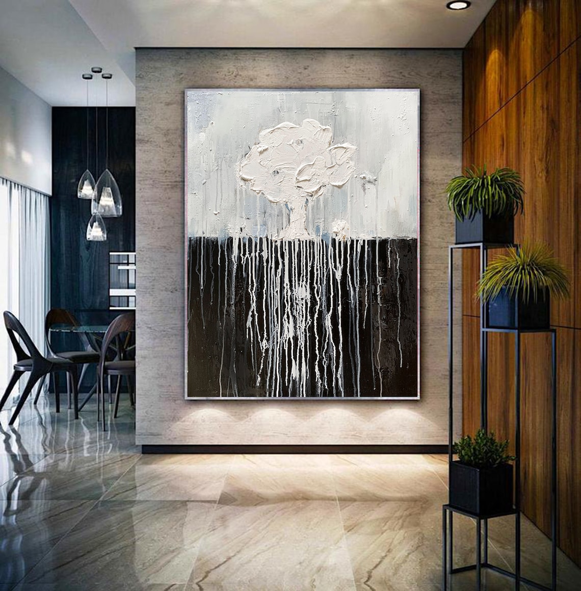 Large Abstract Canvas Art Black and White Painting on Canvas - Etsy
