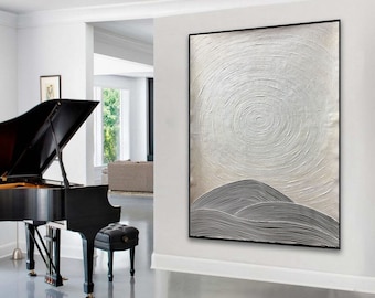 Handmade Textured Abstract Canvas Painting – Black and White Minimalist Wave Art A627