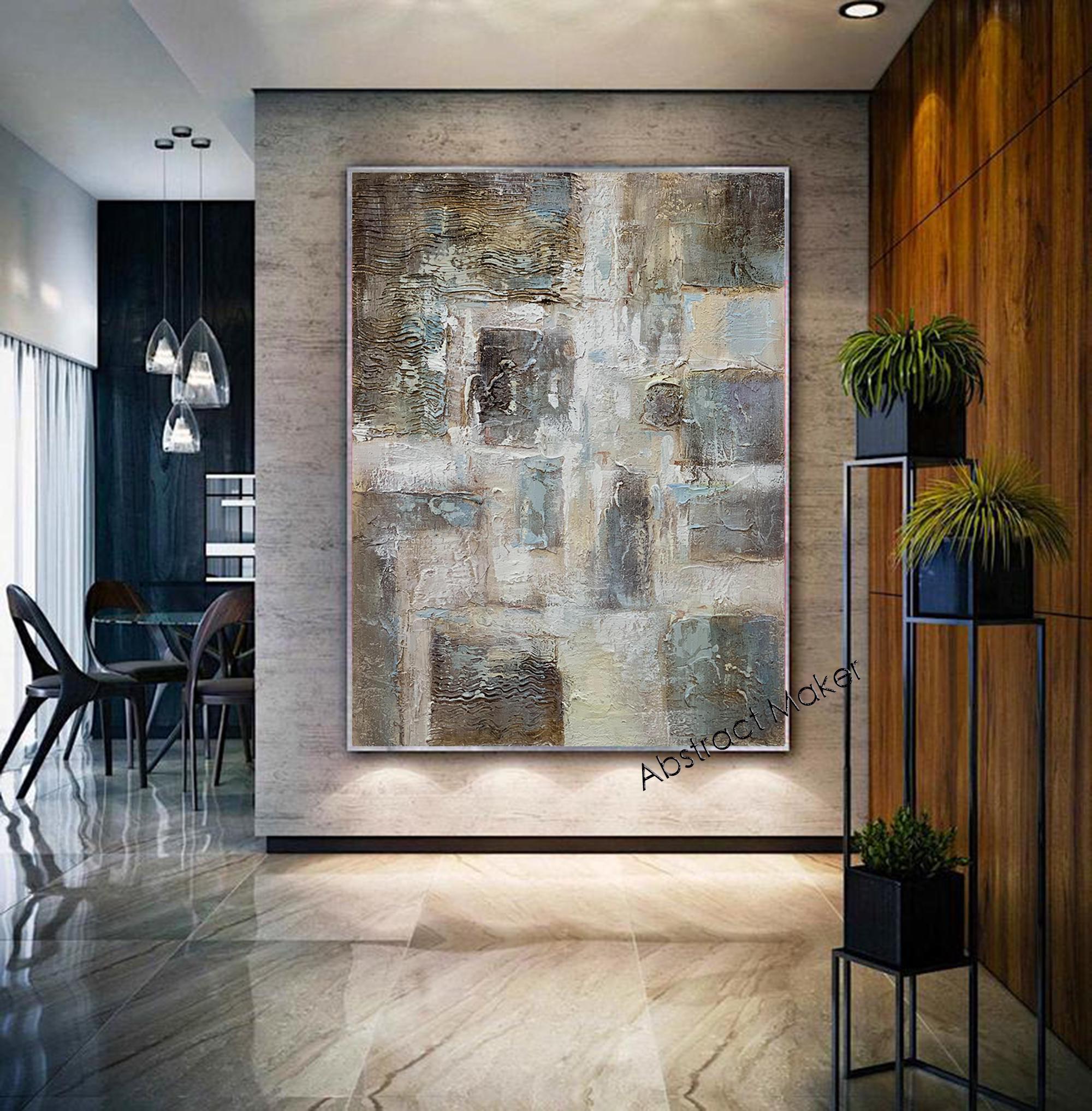 茶色と緑の抽象画 リビングルームの絵画装飾 モダンミニマリストアート