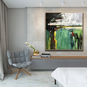 large canvas wall art, original abstract painting, modern abstract painting original, textured art, green painting, oversized wall art A570