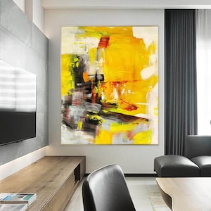 Large Yellow Painting Textured Painting Yellow Abstract Canvas Art Bedroom Wall Decor Yellow Abstract Painting Living Room ArtA179