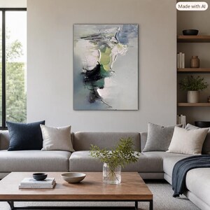 Original Handmade Abstract Painting in Blue Green and Grey | Textured Modern Art with Layered Brushstrokes | Contemporary Wall Decor M382 image 2