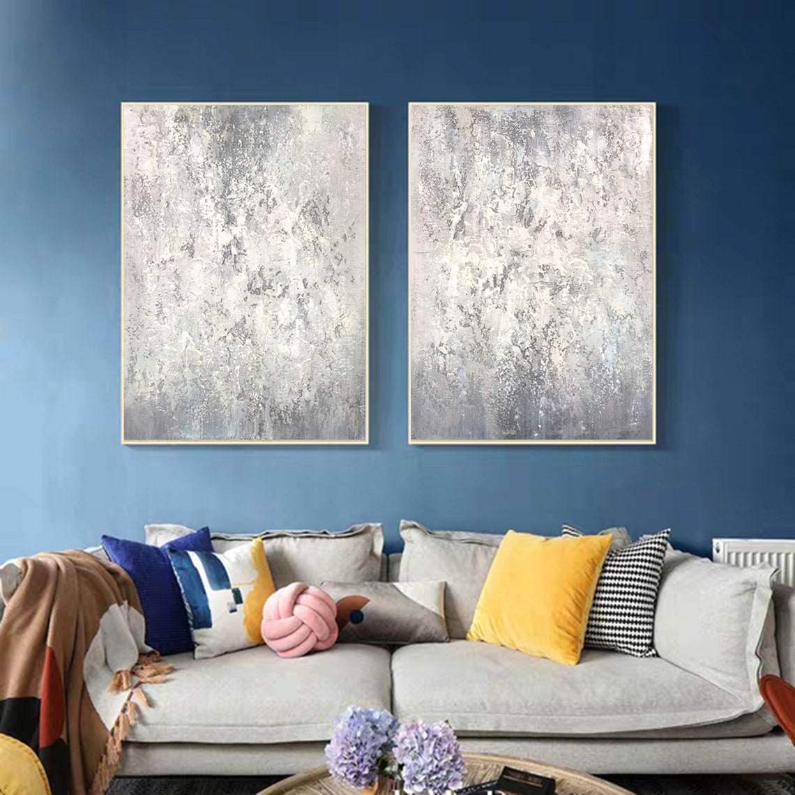 Large Abstract Wall Art Grey Painting on Canvas Original Etsy