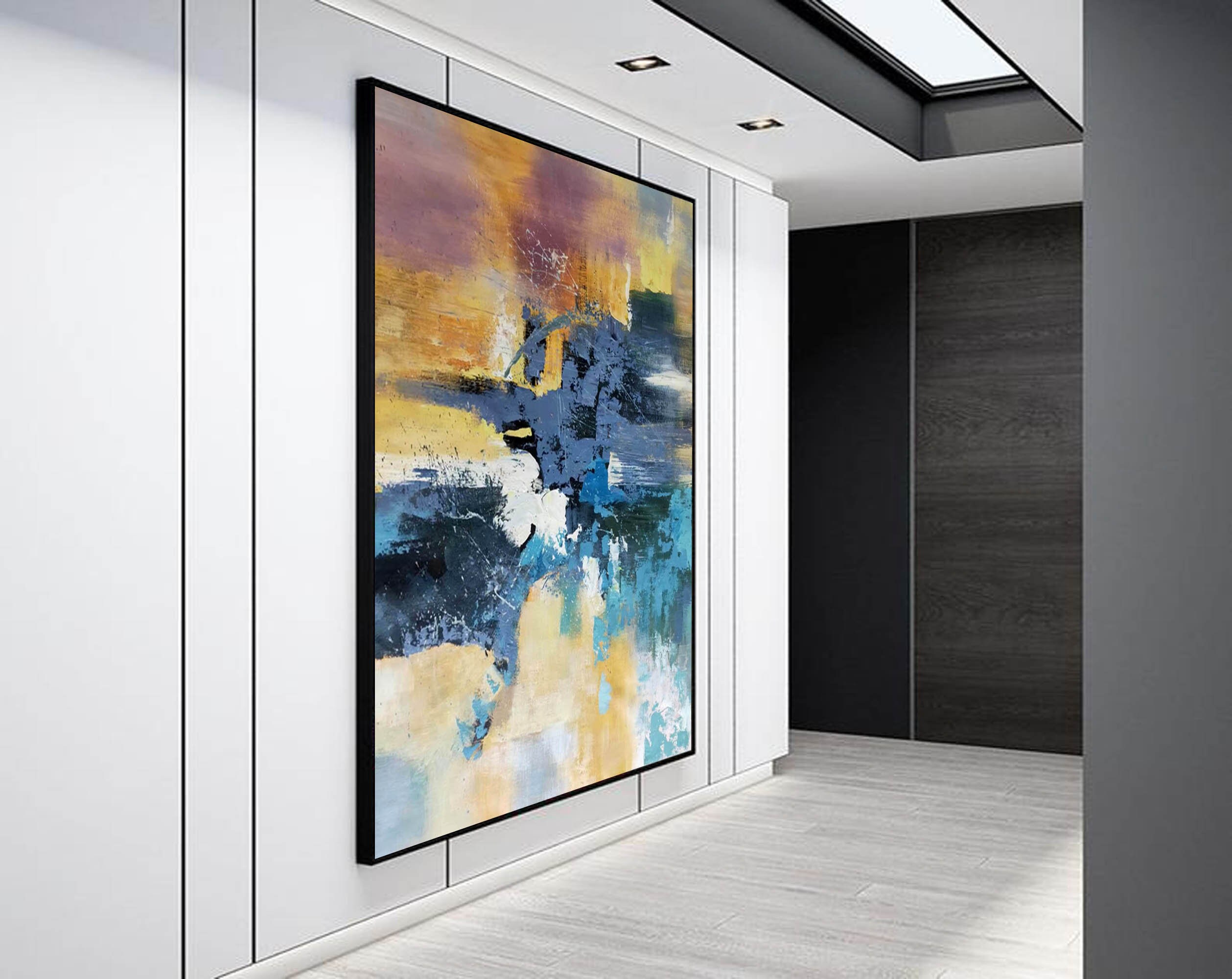 Modern Blue Abstract Painting on Canvas, Extra Large Canvas Wall Art ...