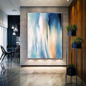 large acrylic painting on canvas, blue painting abstract on canvas, oversized wall art, modern abstract painting, large canvas wall art M561