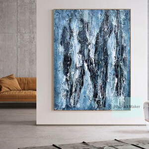 Blue Painting Abstract on Canvas Rich Textured Painting Large Canvas Wall Art Original Abstract Painting on Canvas Contemporary art A689