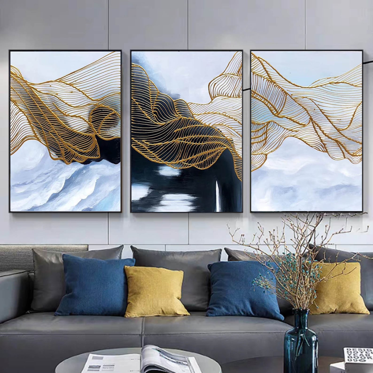 Set of 3 Painting Large Canvas Art Living Room Wall Art Etsy