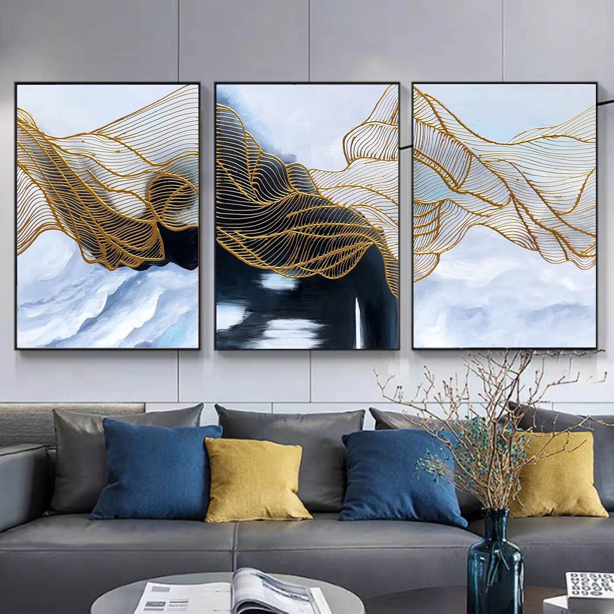 Set of 3 painting large canvas art living room wall art | Etsy
