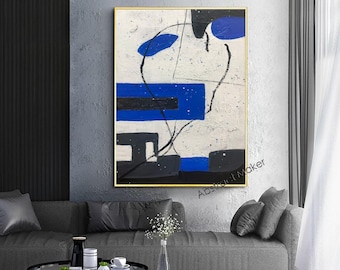 Original Royal Blue Painting on Canvas Modern Textured Wall Art White Blue Painting Royal Blue Wall Art Large Blue Painting Abstact A784
