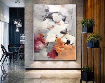 Abstrakte Kunst auf Leinwand | Strukturgemälde in Rot, Orange, Schwarz & Weiß M552