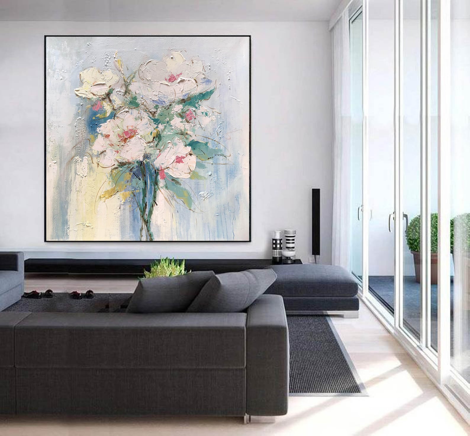 Art mural en grande toile peinture florale abstraite art Etsy