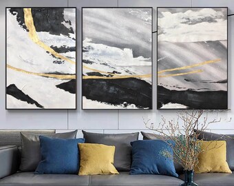 modern abstract painting original, extra large canvas wall art, black and white abstract painting, large oil painting abstract A481