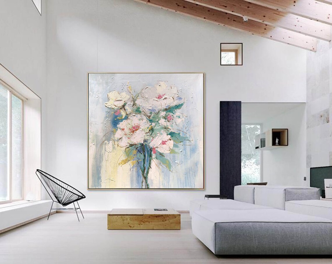 Art mural en grande toile peinture florale abstraite art Etsy