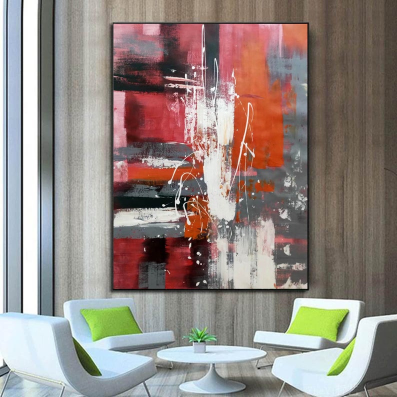 Red Abstract Painting on Canvas, Original Abstract Acrylic Painting ...